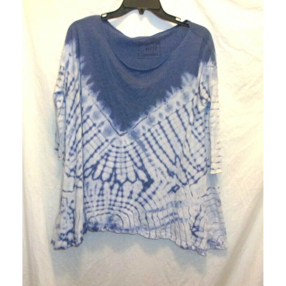 We the Free Two Toned Blue Tie Dye Psychedelic 3/4 Sleeve Top‎ XS